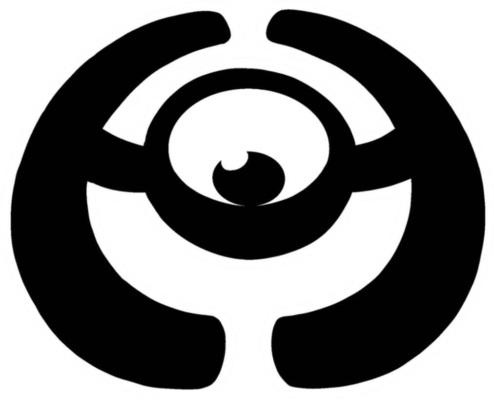 Old logo mark, black with a white outline on red